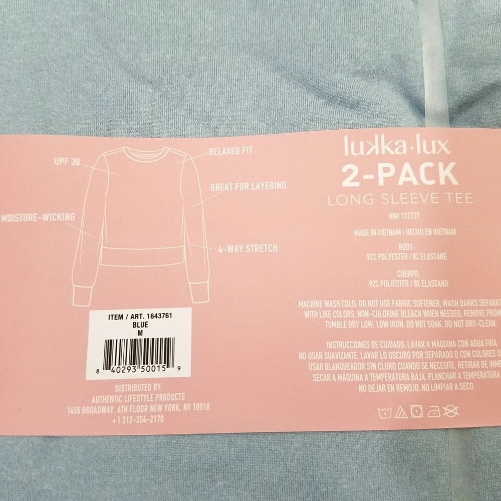 Lukka Lux Womens Long Sleeve Moisture Wicking Tee Sz Medium 2 Pack Blue/Black - Picture 4 of 4